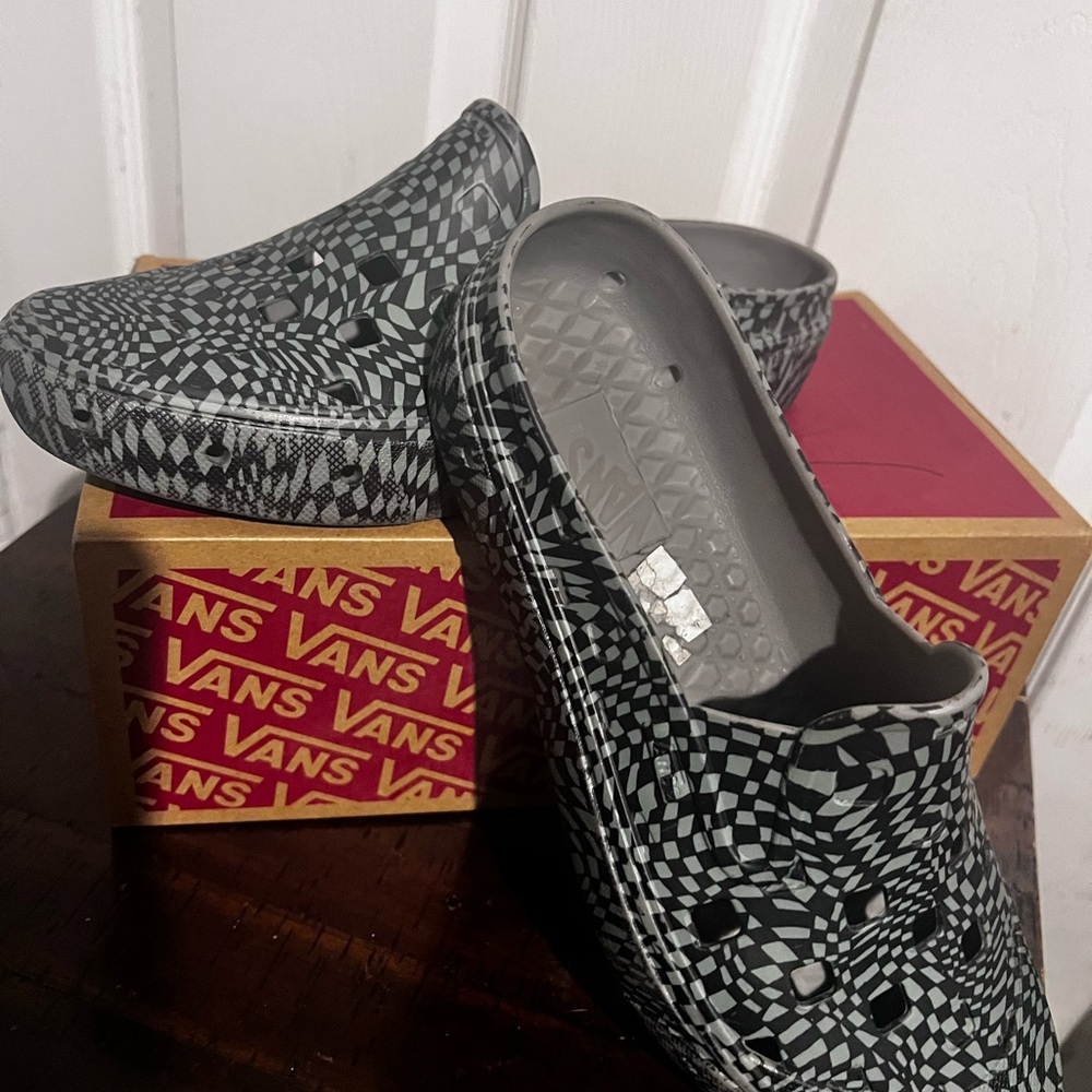 Vans Black and Gray Checkered Open Back Shoes